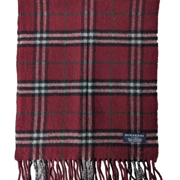 BURBERRY London Classic Nova Check Knit 100% Cashmere Neck Warmer Maroon SCARF - Picture 3 of 6